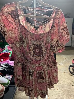 torrid Pink and Brown Boho Crisscross Peplum Tunic